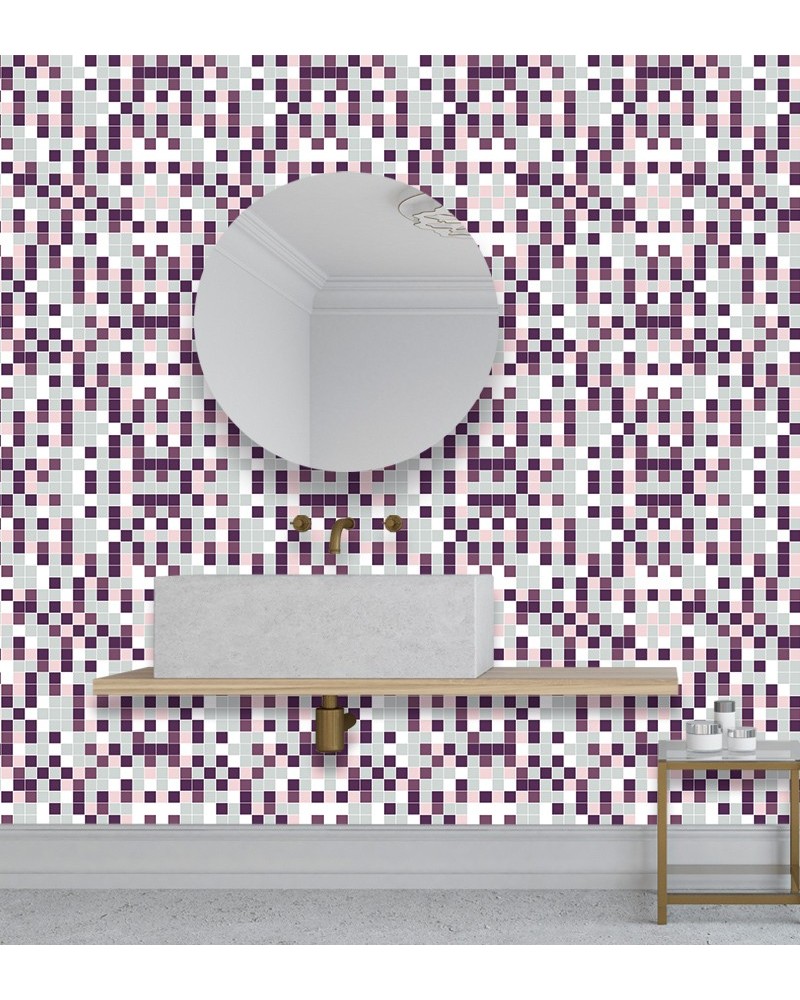 Papel de Parede para Azulejo - Pastilhas Em Tons de Roxo, Rosa e Cinza - Autocolante