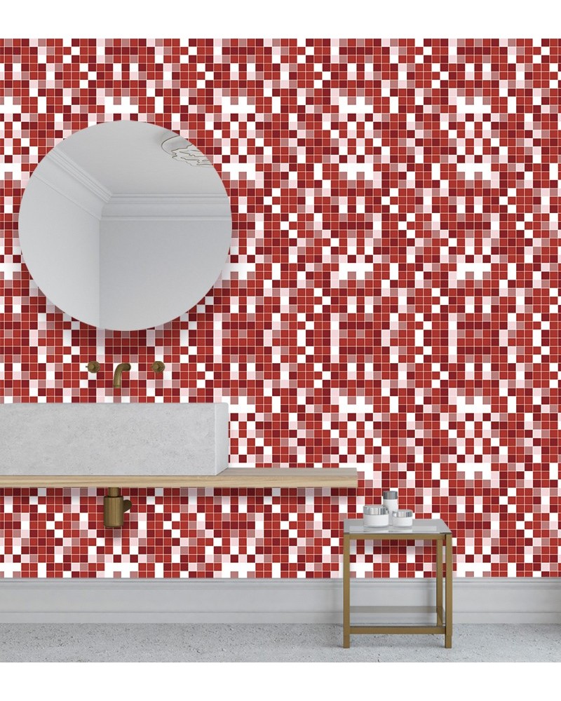 Papel de Parede para Azulejo - Pastilhas Em Tons de Vermelho e Rosa - Autocolante