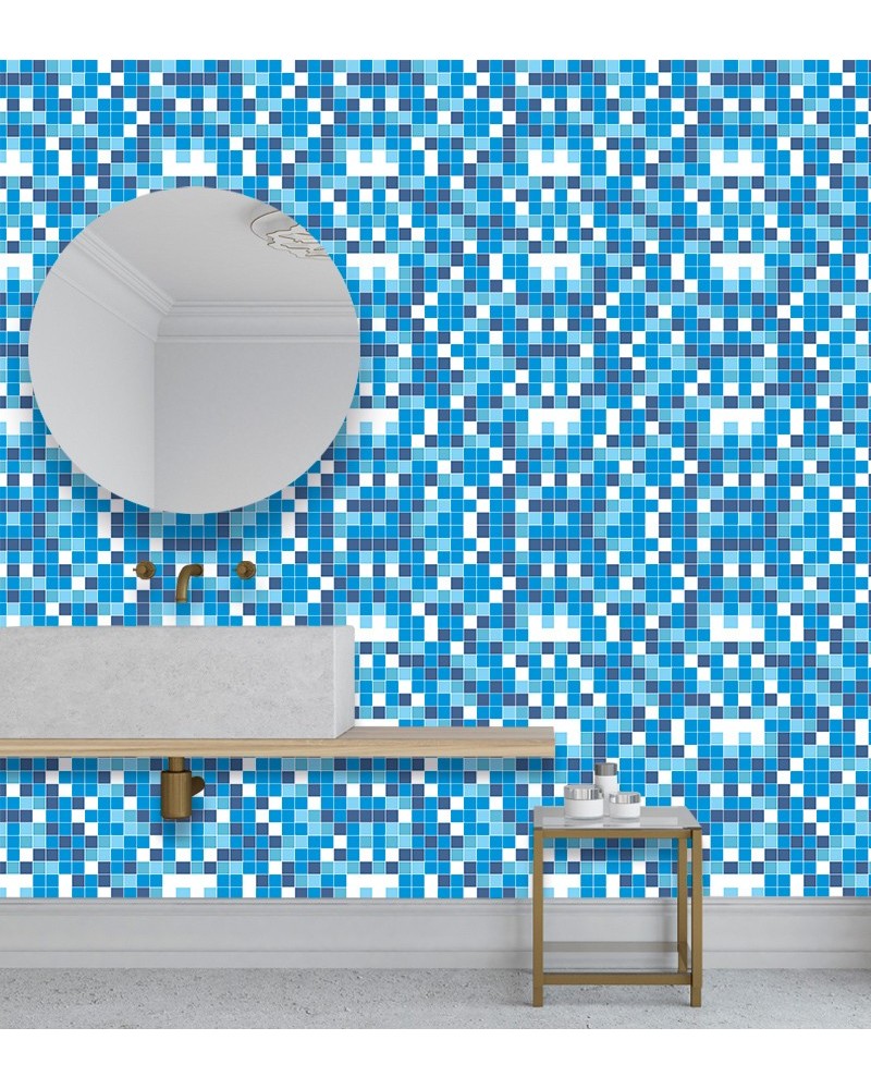 Papel de Parede para Azulejo - Pastilhas Em Tons de Azul - Autocolante