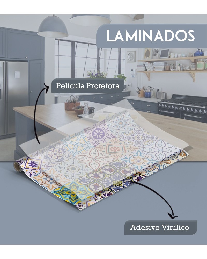 Papel de Parede Laminado Azulejo Português Colorido - Adesivo Autocolante