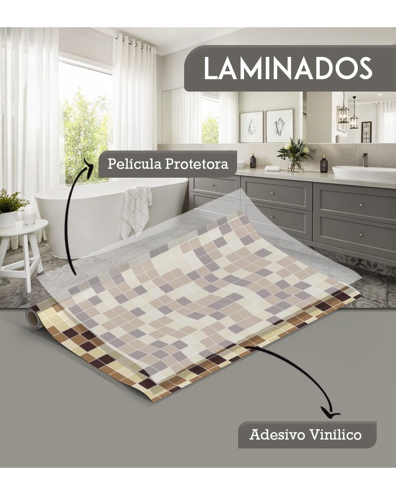 Papel de Parede Laminado para Azulejo - Pastilhas Em Tons de Marrom e Amarelo