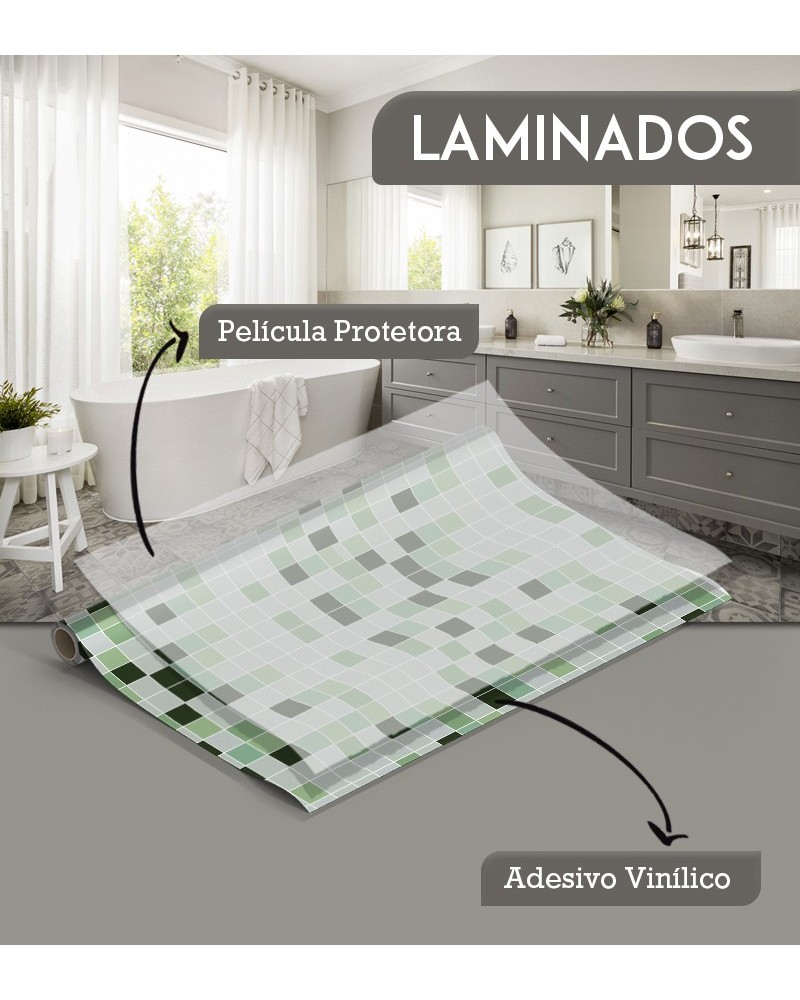 Papel de Parede Laminado para Azulejo - Pastilhas Em Tons de Verde