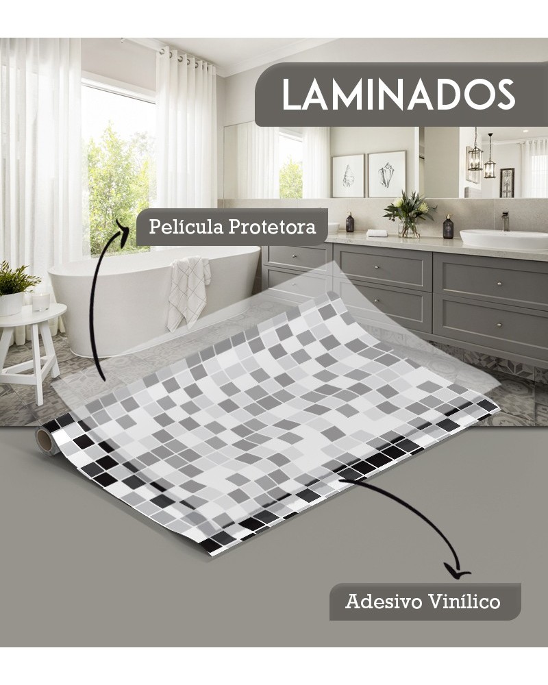 Papel de Parede Laminado para Azulejo - Pastilhas Em Tons de Cinza e Branco