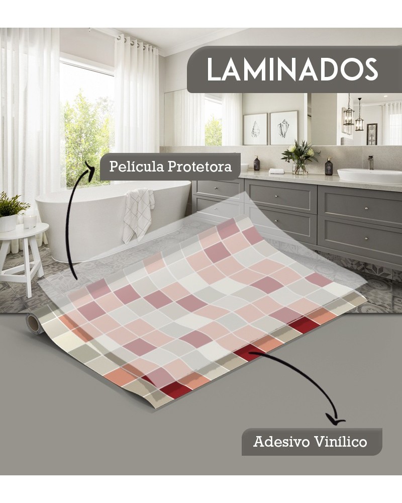 Papel de Parede Laminado para Azulejo - Pastilhas em Tons de Vermelho, Rosa e Branco