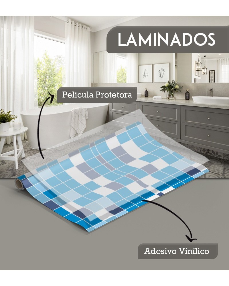 Papel de Parede Laminado para Azulejo - Pastilhas Em Tons de Azul