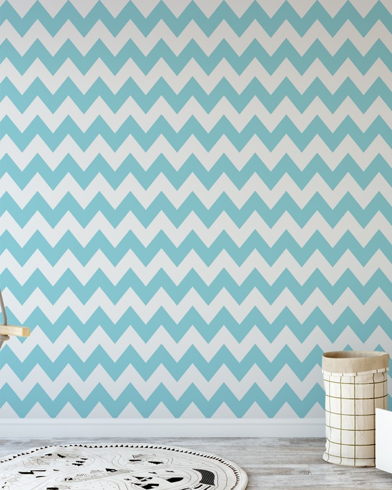 Papel de Parede Zig Zag Chevron Azul e Branco - Adesivo Autocolante