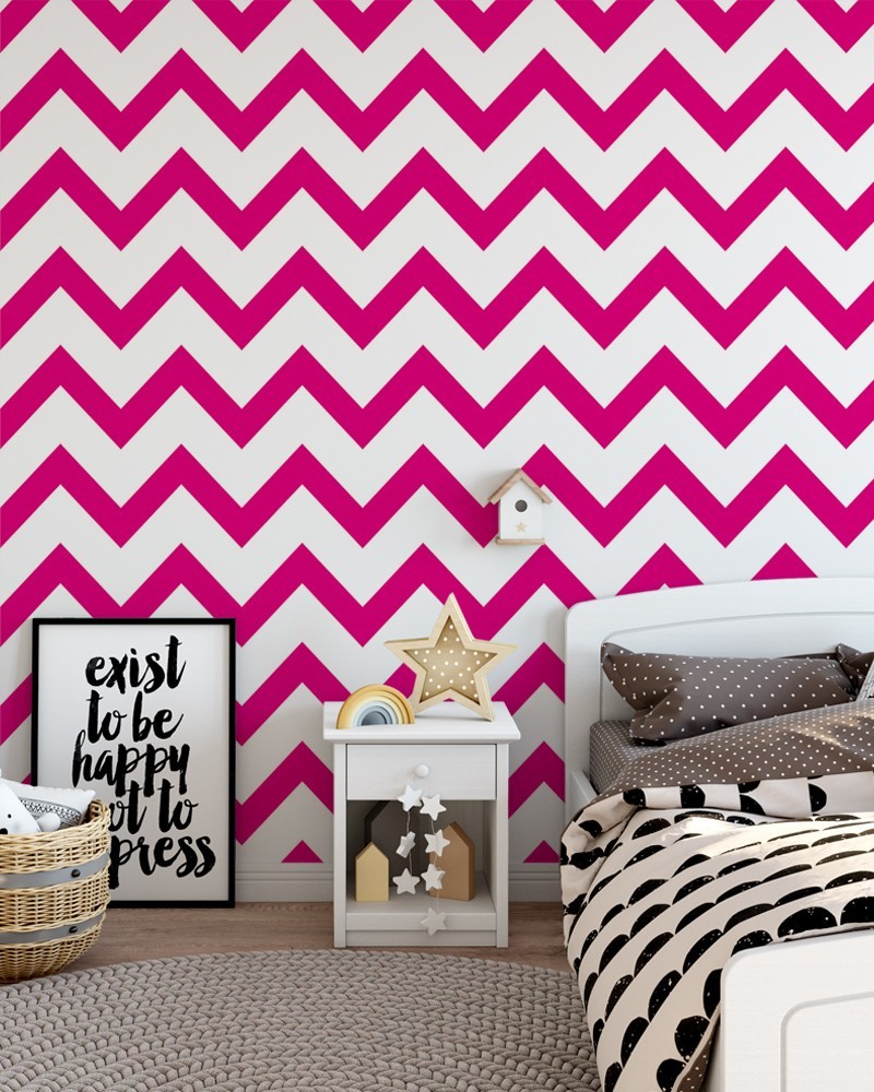 Papel de Parede Zigui Zague Chevron Branco e Pink - Adesivo Autocolante