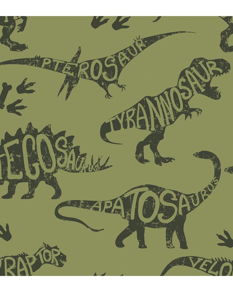 Papel de parede infantil Dinossauros verde